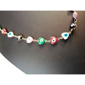 Eyecandy Los Angeles Gold Tone Brass Heart Evil Eye Charm Necklace